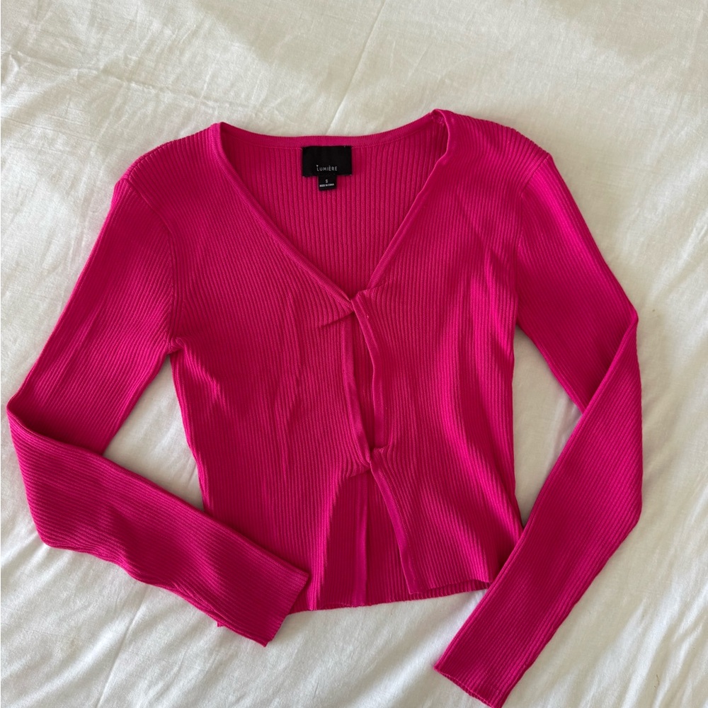 Pink Ribbed Long Sleeve Top